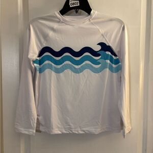 Boys Long Sleeve Swim Shirt rashgaurd with Wave Design Sz L 10/12